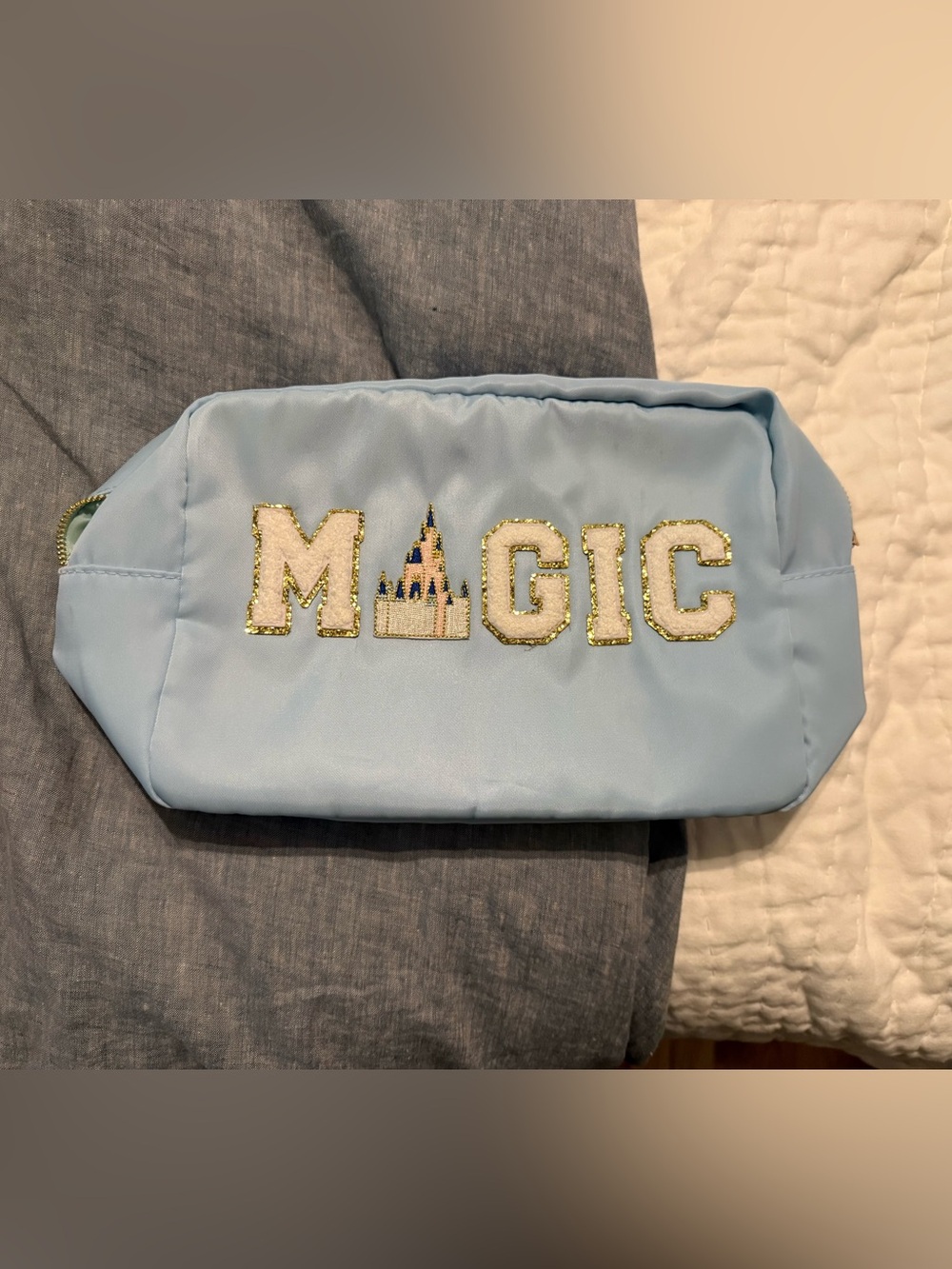 Light Blue 'MAGIC' Appliqué Cosmetic Pouch
